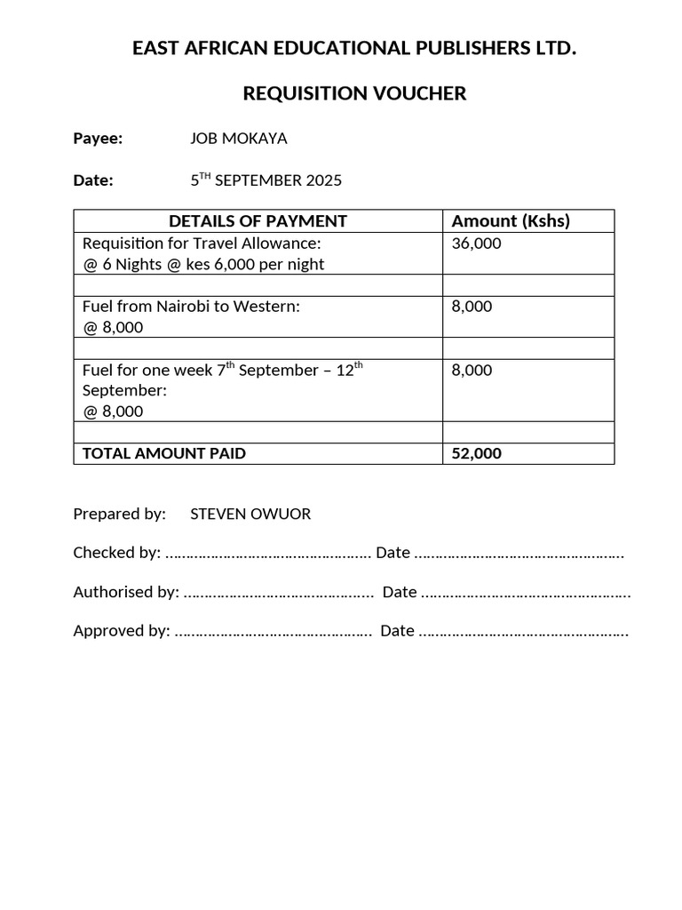 Travel Requisition - Job Mokaya | PDF