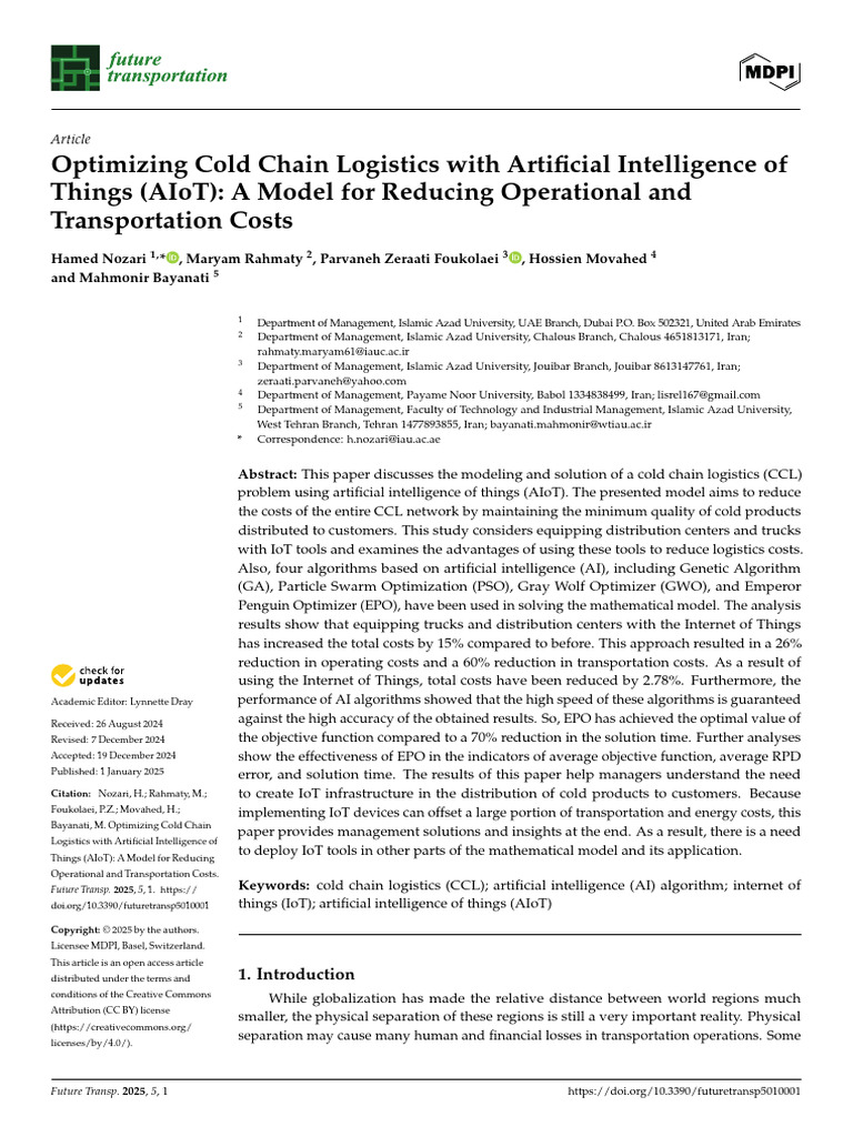 Optimizing Cold Chain Logistics With Artificial Intelligence | PDF ...
