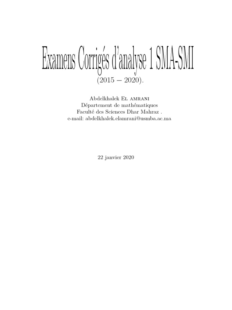 Examens Analyse1 FSDM-FES | PDF | Fonction (Mathématiques) | Limite ...