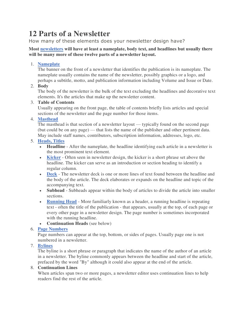 12 Parts of a News Letter Page Layout Mail