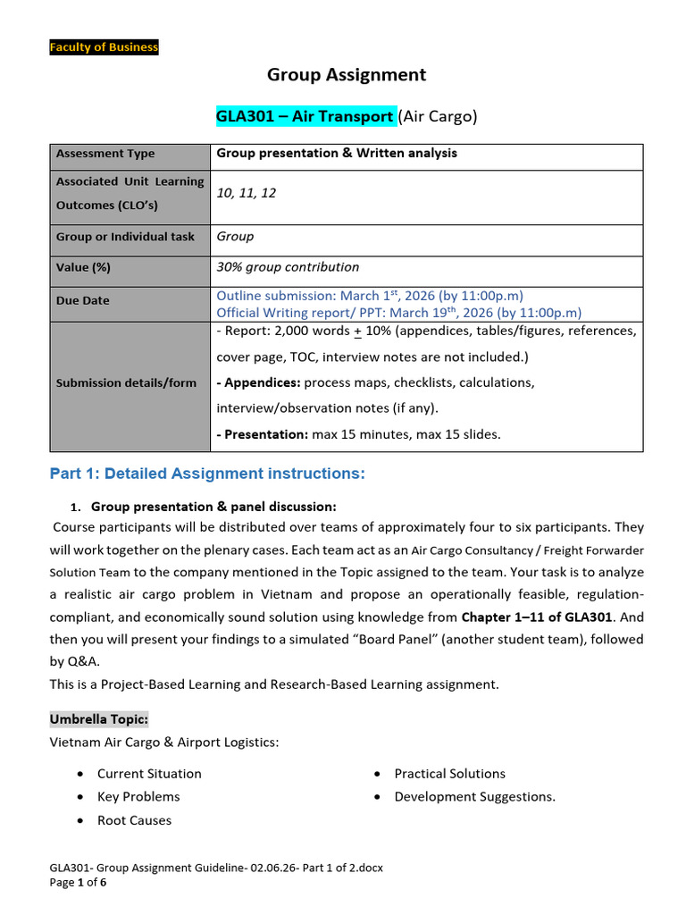GLA301- Group Assignment Guideline- 02.06.26- Part 1 of 2 | PDF ...