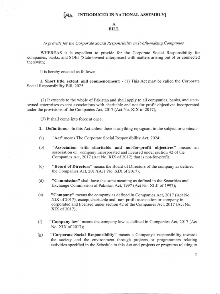 CSR Bill As Introduced in NA | PDF | Corporate Social Responsibility ...