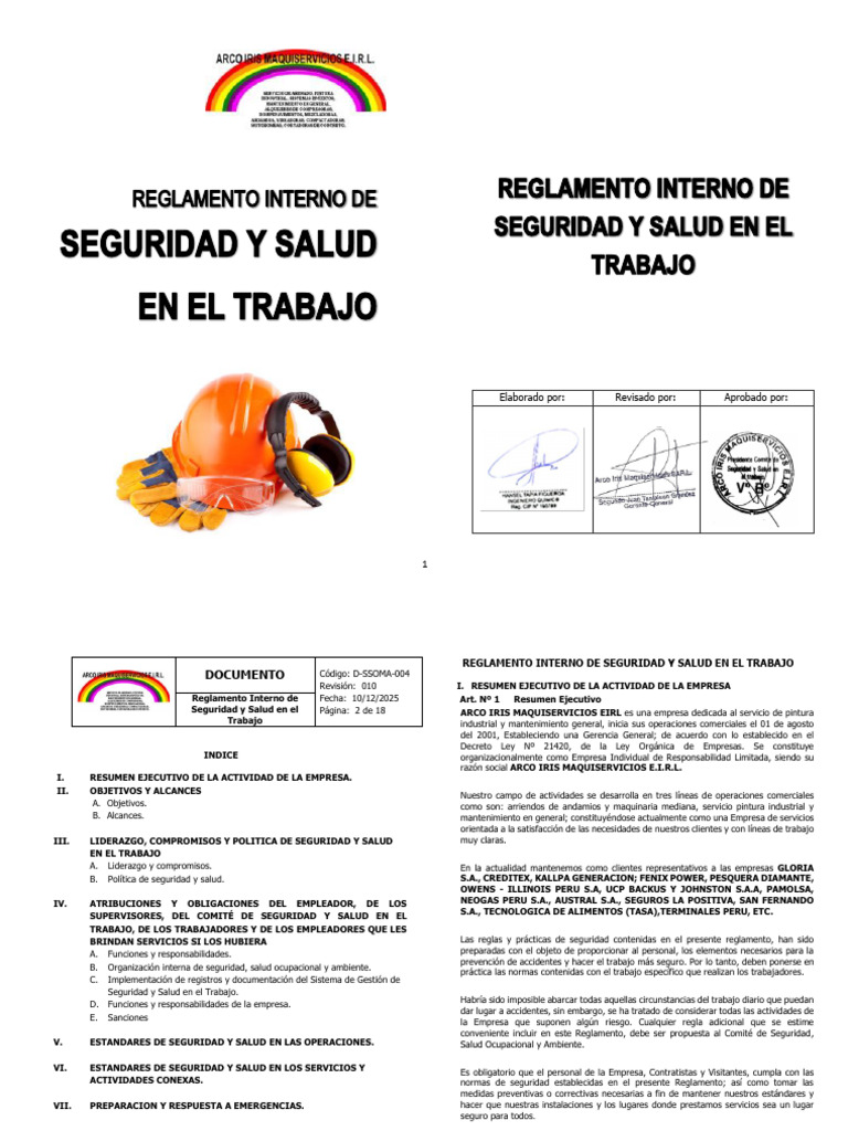 D-SSOMA-003 Reglamento Interno de Seguridad y Salud en El Trabajo Ver ...