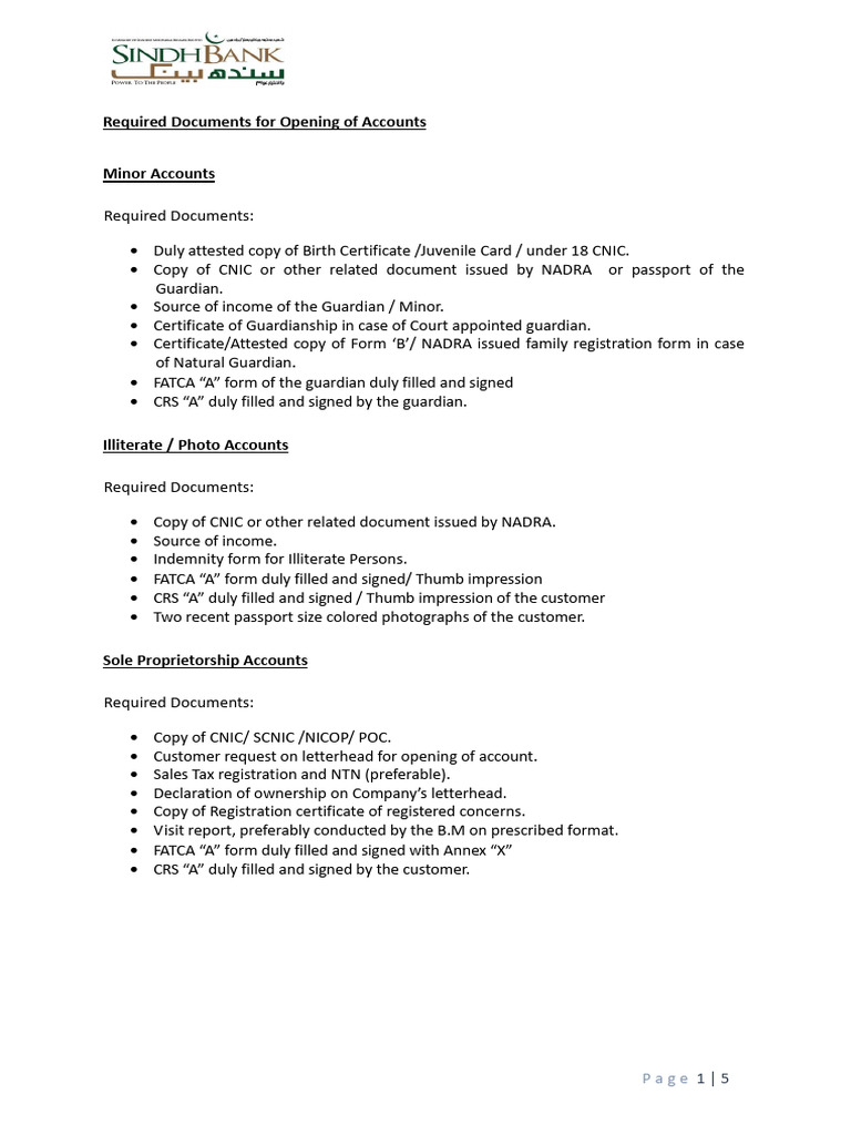 List Documents Required Open Account | PDF | Identity Document