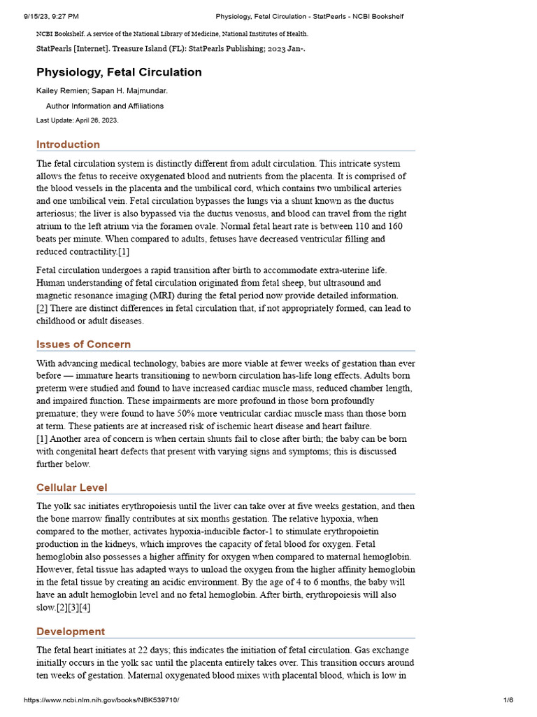 Physiology, Fetal Circulation - StatPearls - NCBI Bookshelf | PDF ...