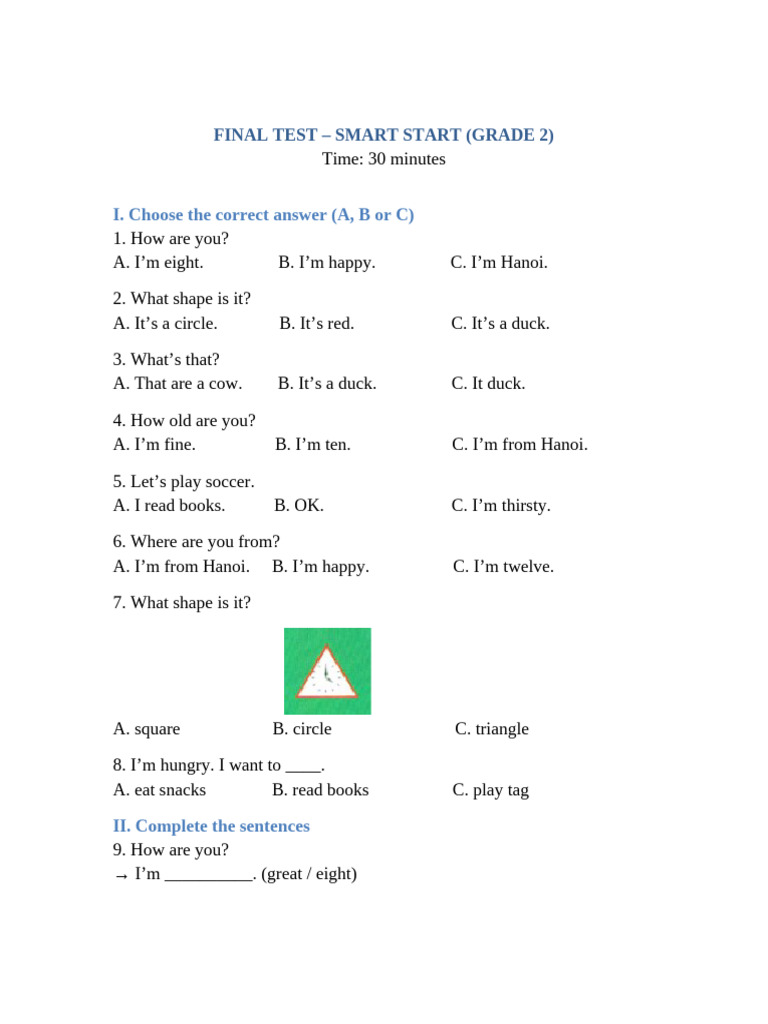 Final Test Smart Start Grade 2 | PDF