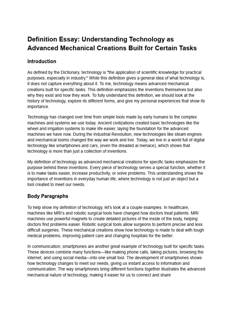 Definition Essay_ Understanding Technology as Advanced Creations Built ...