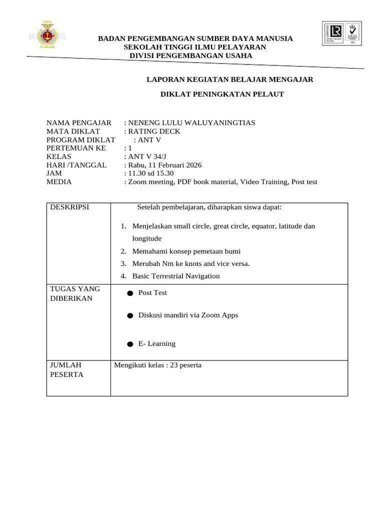 MONDAR ANT V 34-J, Minggu Ke-1, 11 Februari 2026 Siang | PDF