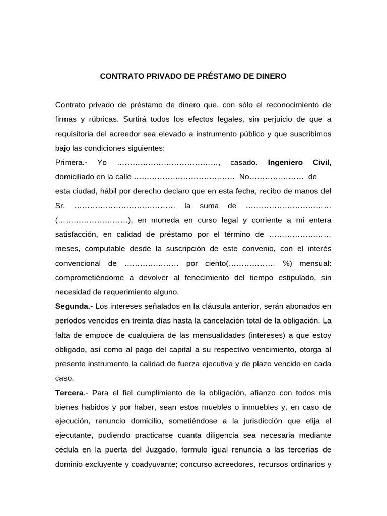 Contrato Privado de Préstamo de Dinero | PDF