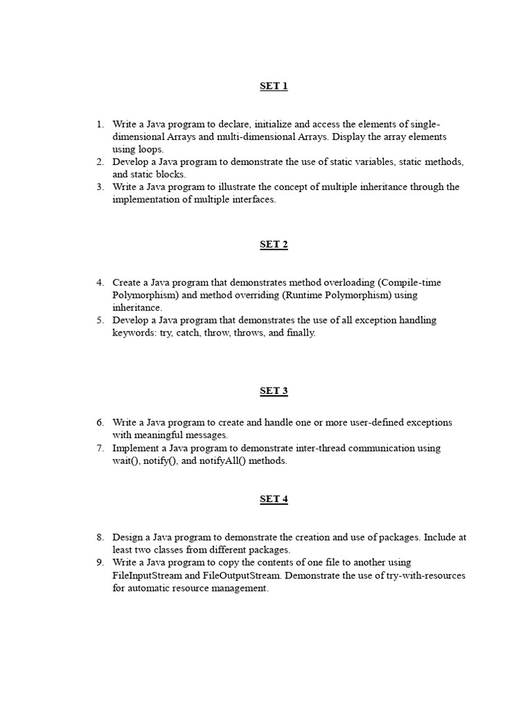 OOPS Lab Internal Sets | PDF