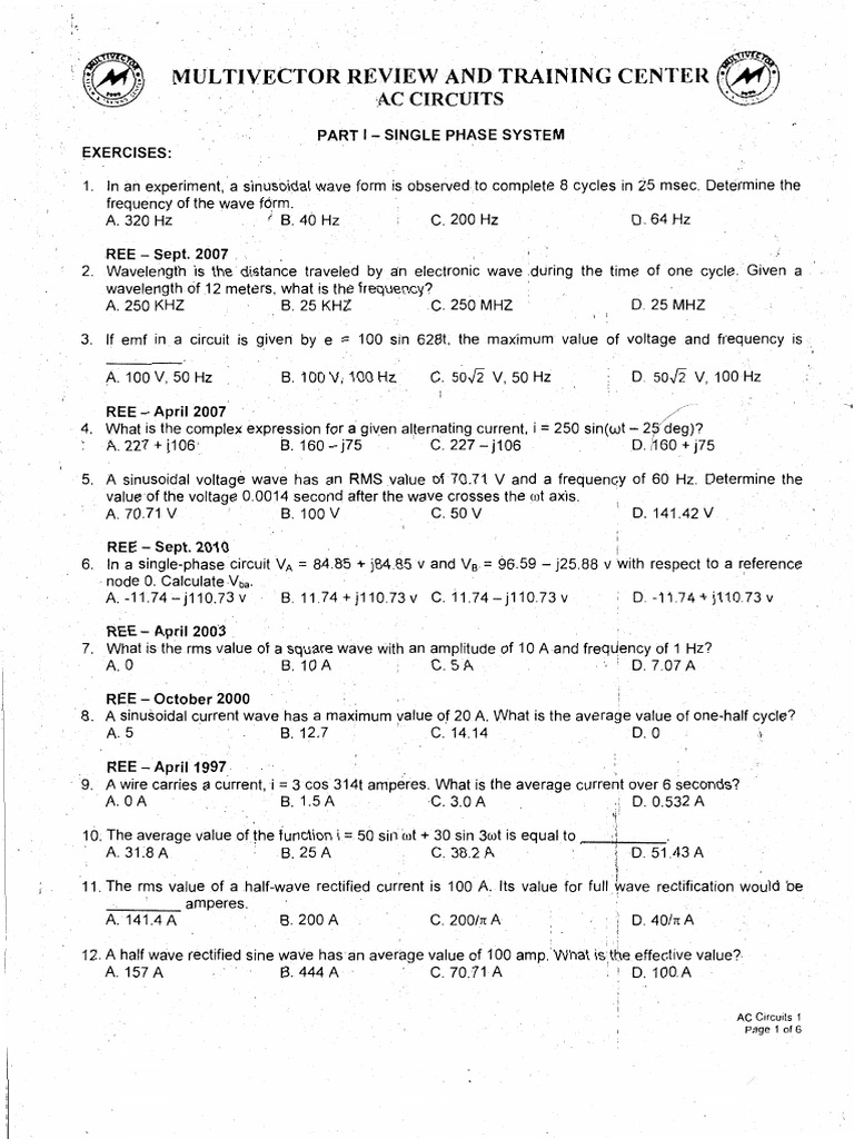 1 Phase Ac Sample Probs | PDF | Rectifier | Alternating Current