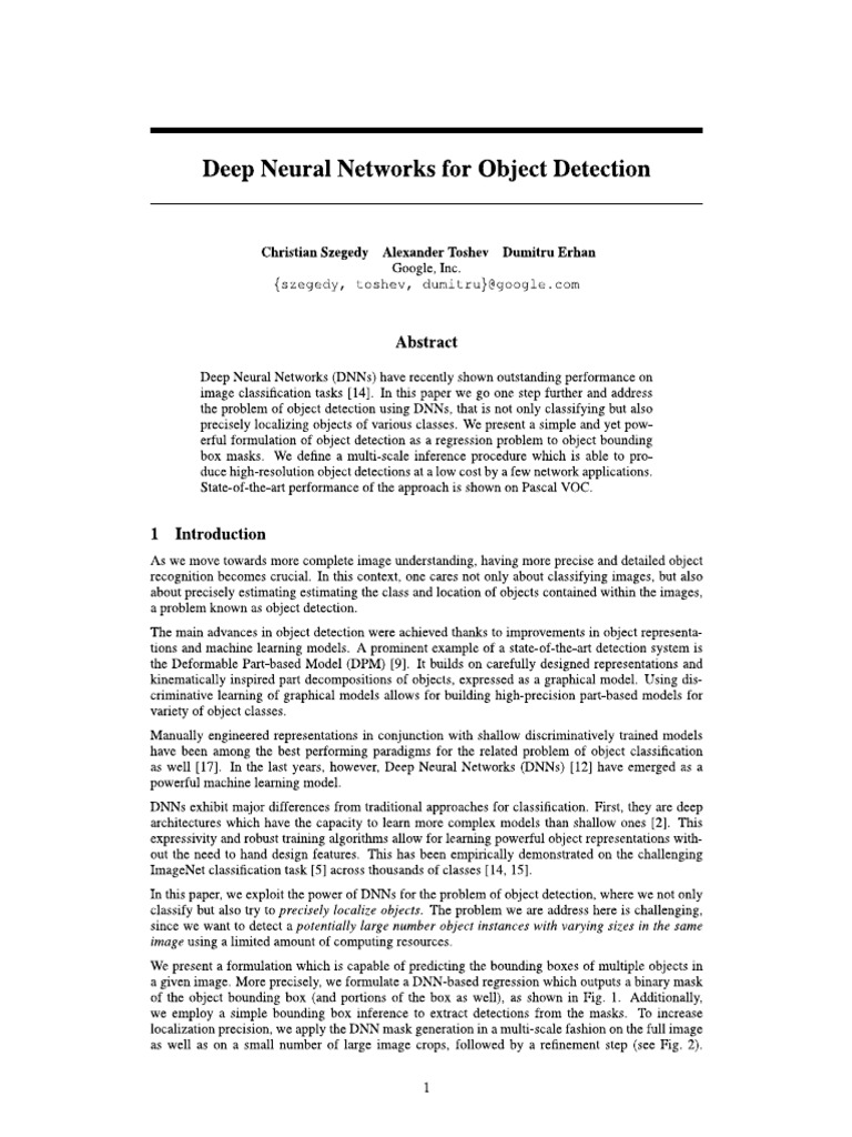 Deep Neural Networks For Object Detection | PDF