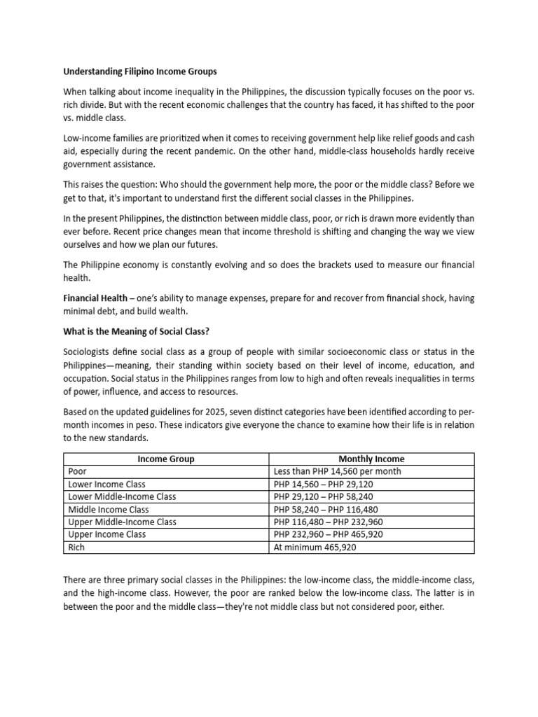 L3. Understanding Filipino Income Groups | PDF | Poverty | Poverty ...