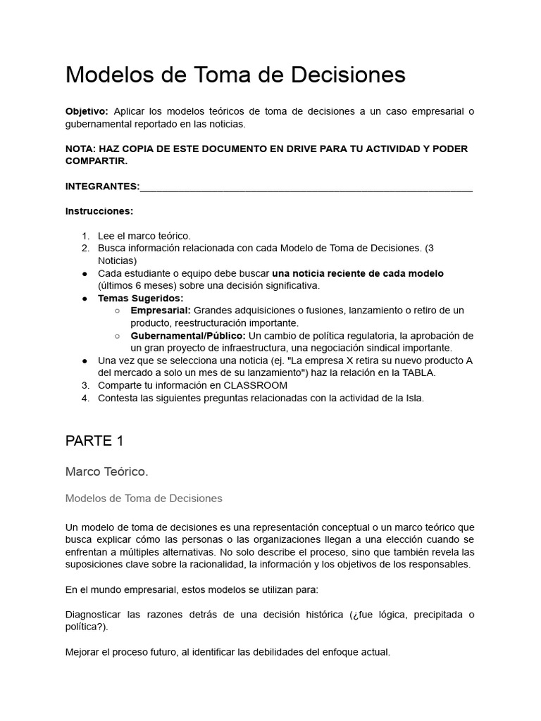 Modelos de Toma de Decisiones | PDF | Racionalidad | Toma de decisiones