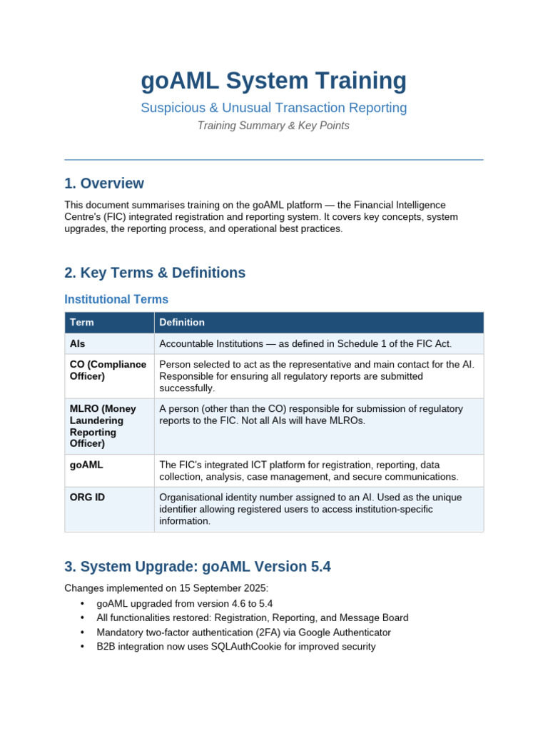 GoAML Training Summary | PDF | Login | Internet Forum