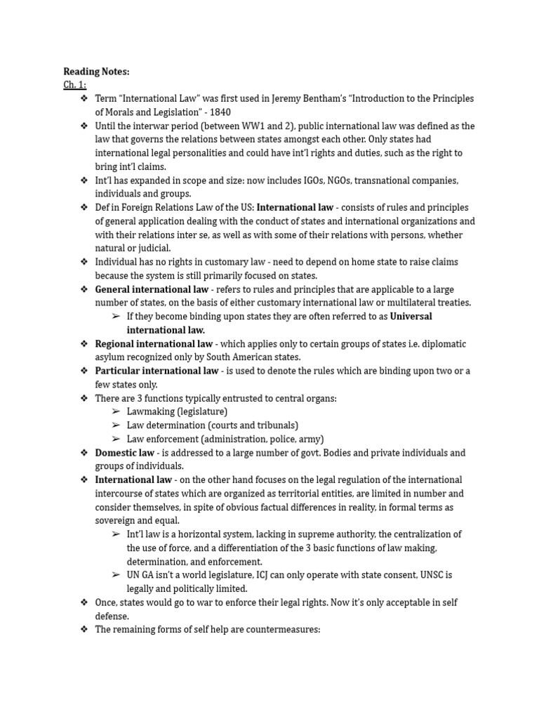 Public International Law Notes: PDF | PDF | International Law | Treaty