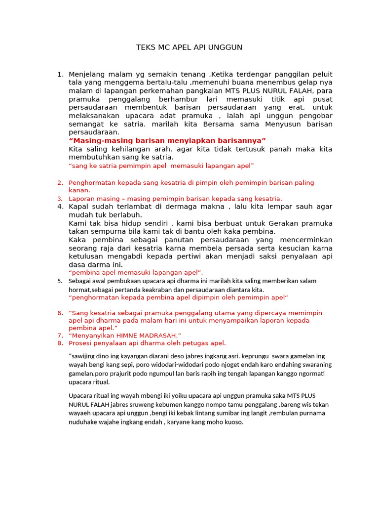 Teks MC Upacara API Unggun | PDF