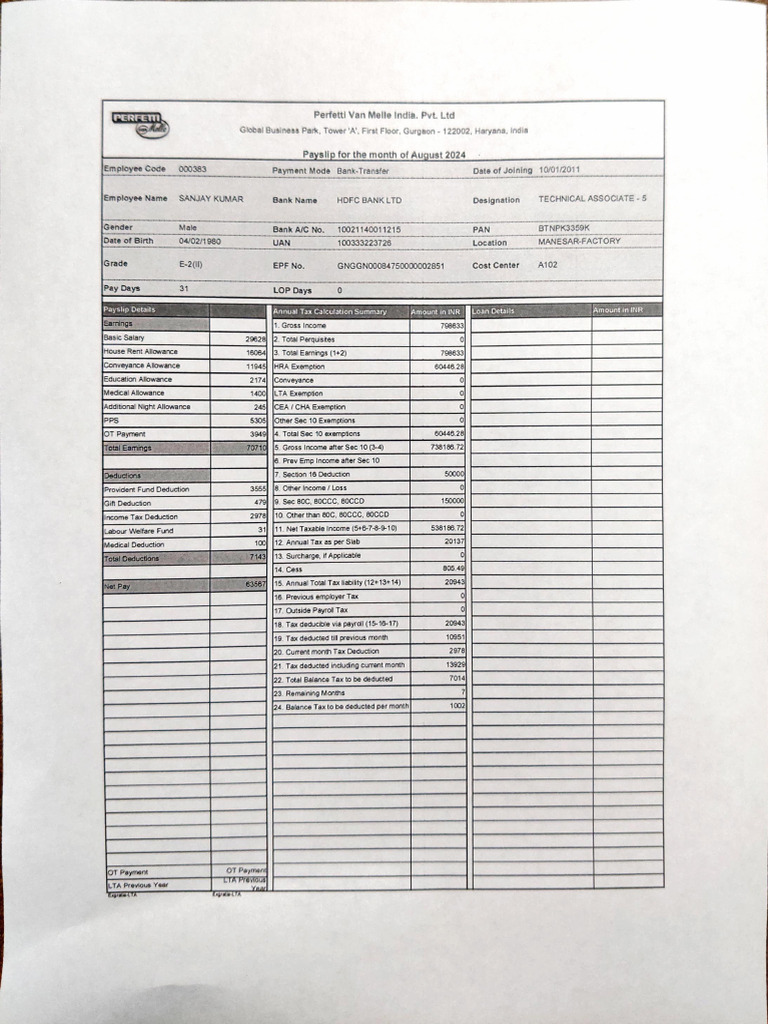 383 Sanjay | PDF | Payroll | Tax Deduction