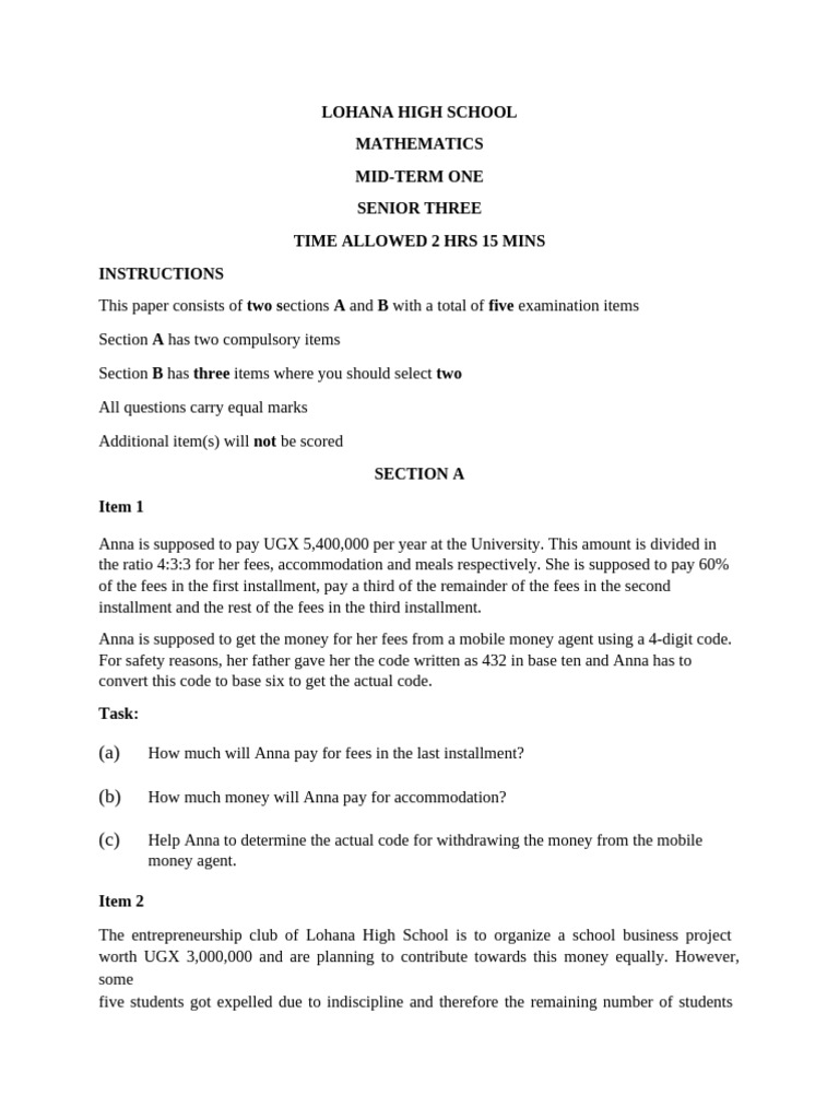 S.3 Mtc mid-term one 2026 | PDF