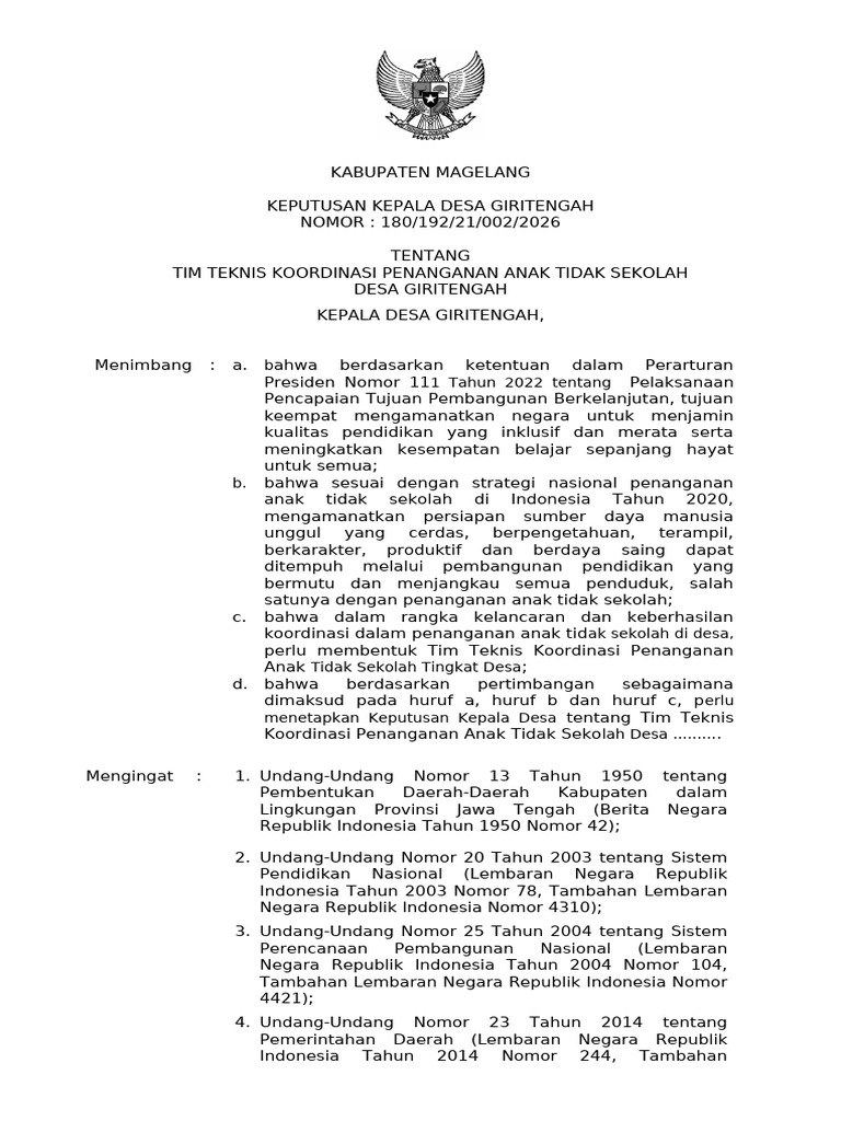 Template SK P-Ats Desa | PDF