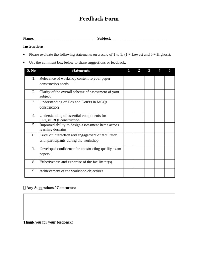 Feedback Form | PDF