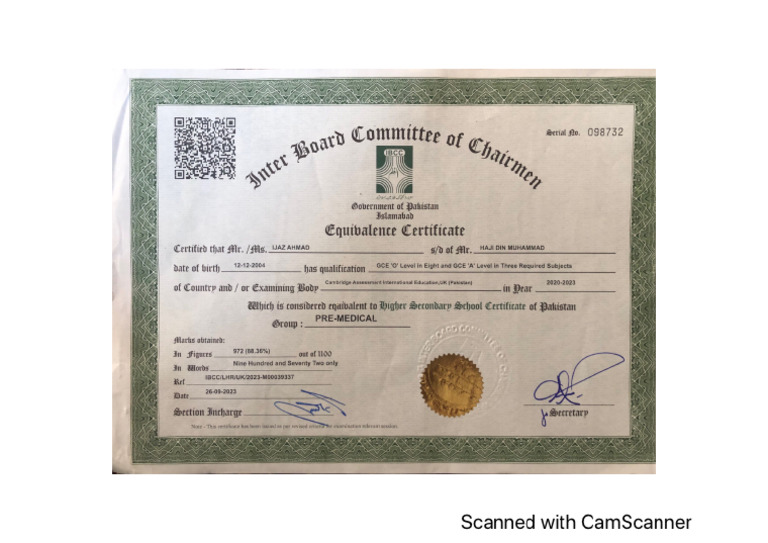 HSSC Certificate | PDF