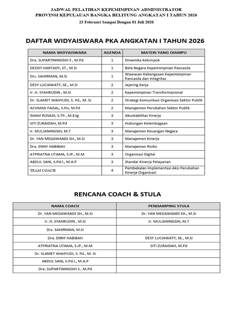 Jadwal Pka 2026 | PDF