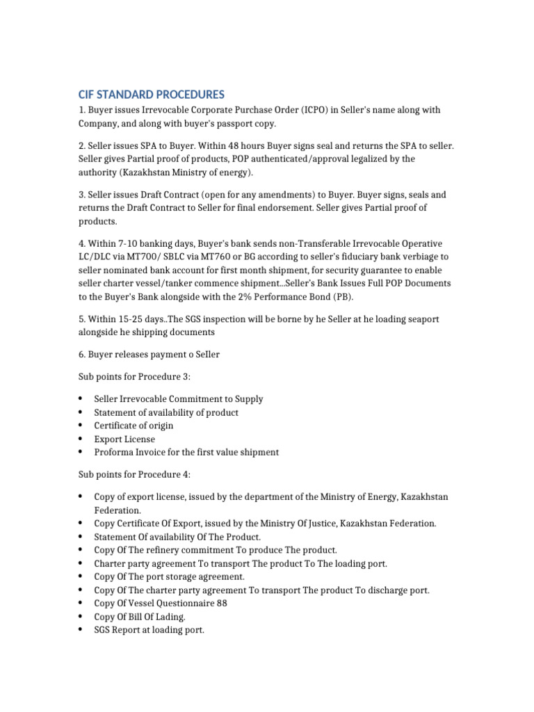 CIF Standard Procedures | PDF