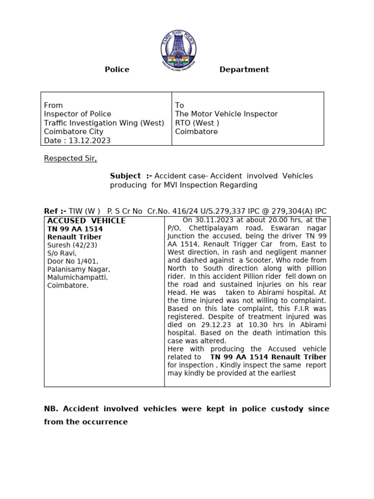 Rto_ Mv Case Inspection Report Fe on 18.02.2024 | PDF | Driving | Transport