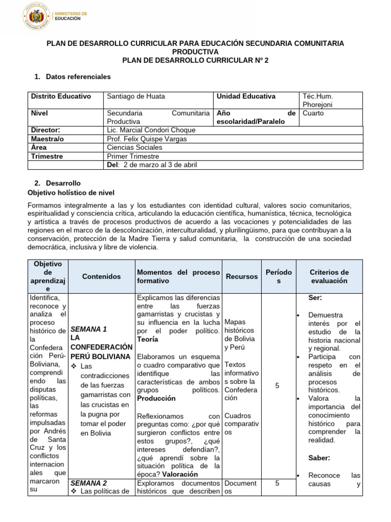 4to de Sec PDC Sociales-1 | PDF | Perú | Bolivia