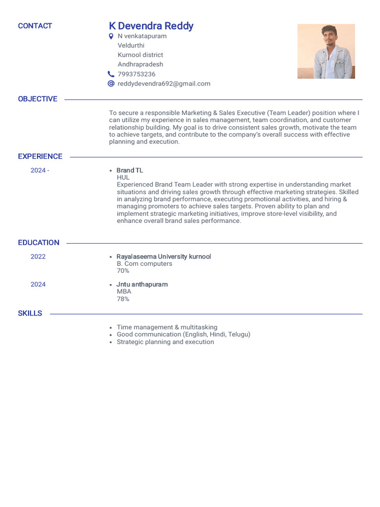 k Devendra Reddy (CV) | PDF