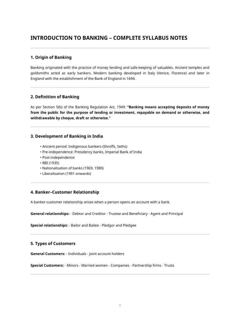Introduction To Banking - Complete Notes | PDF | Banks | Reserve Bank ...
