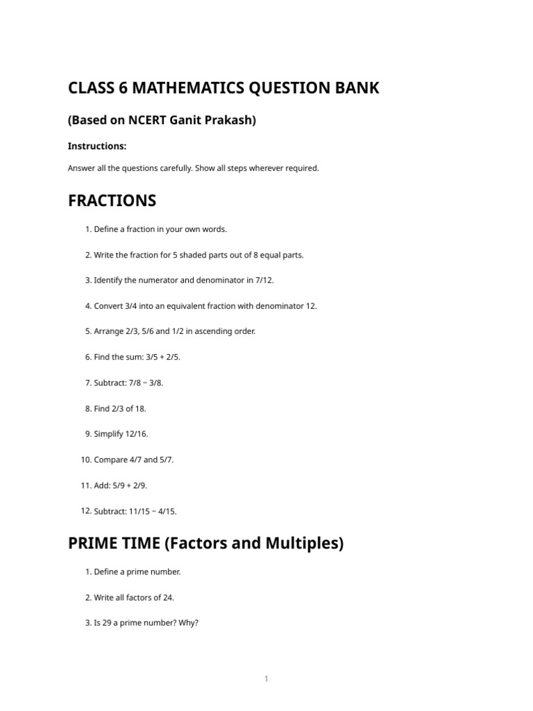 Class 6 Maths Question Bank | PDF | Area | Rectangle