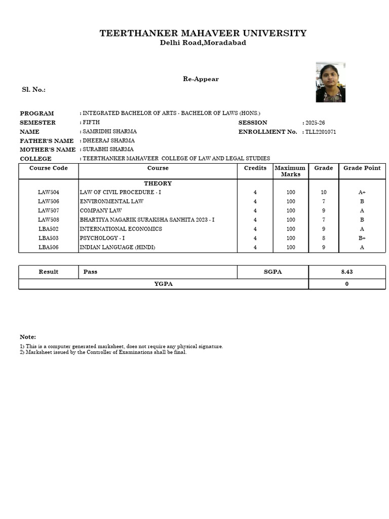 5th Sem Result | PDF