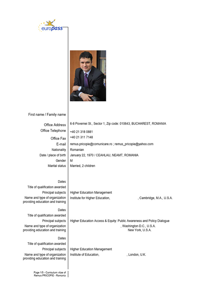 Europass RP CV Sample | PDF | Diploma