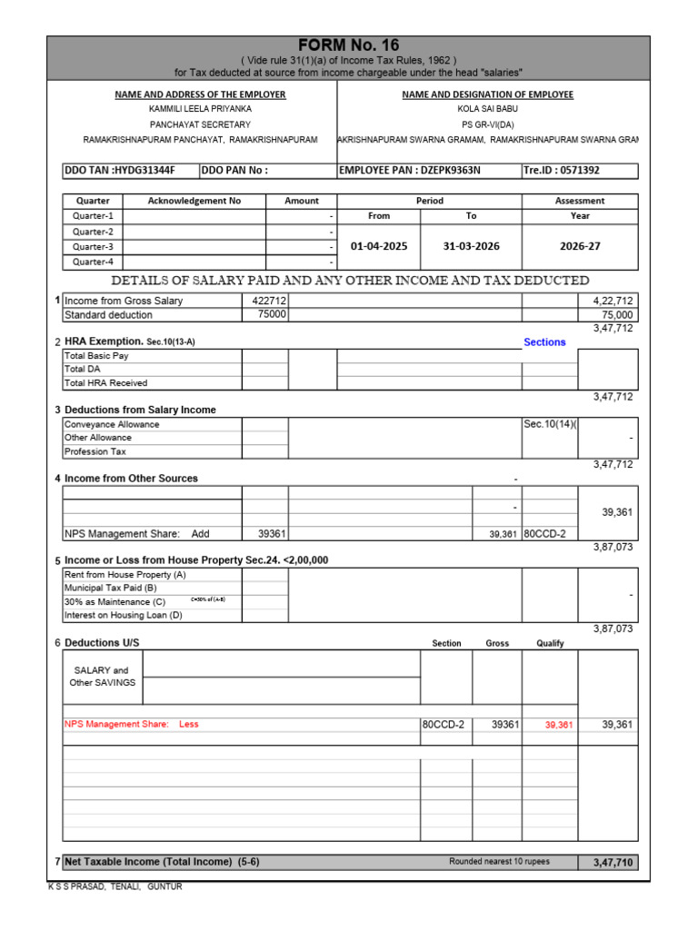 Sai Form16 Front | PDF | Salary | Income