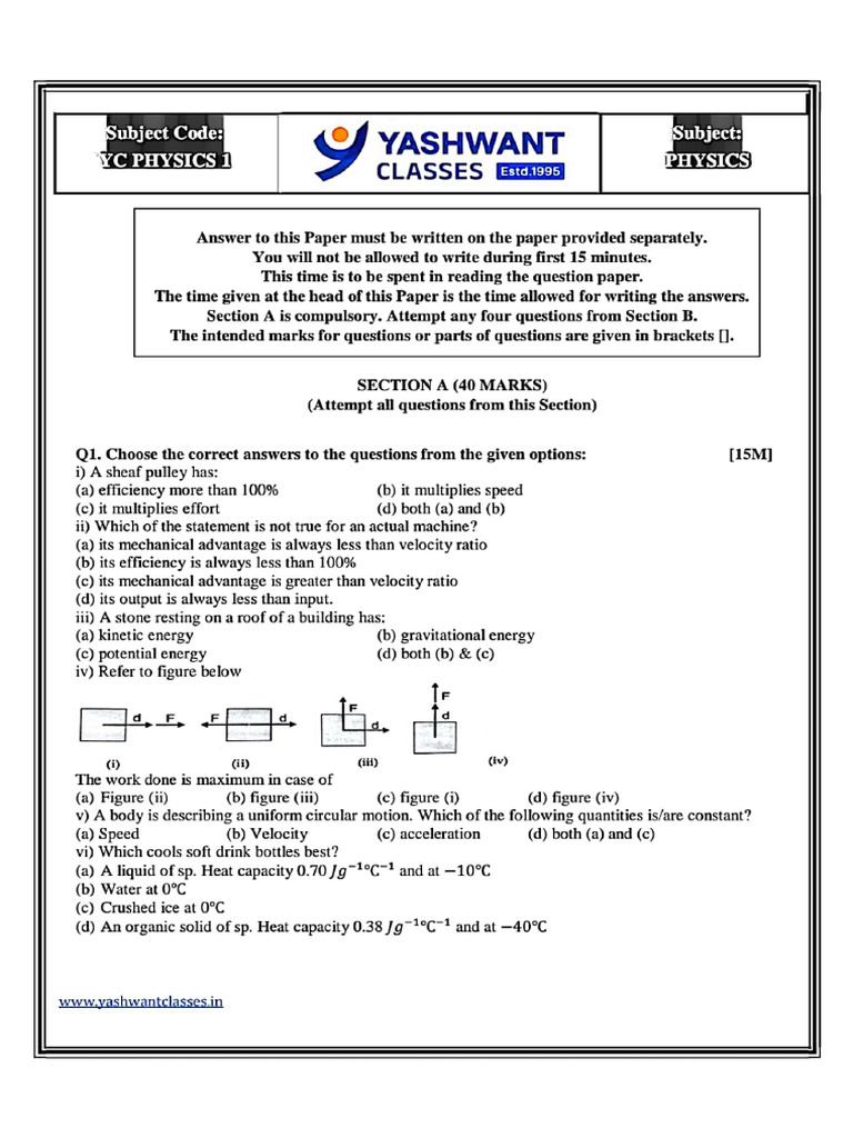 Yc Icse Physics Sample Paper | PDF