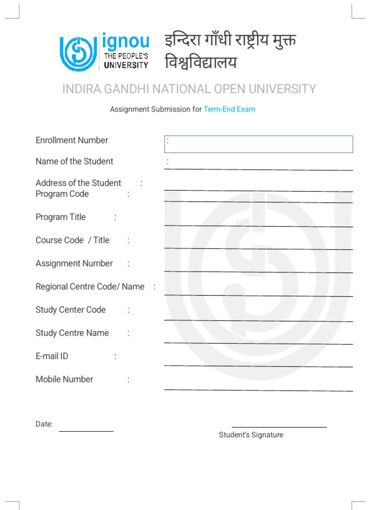 IGNOU Assignment Front Page WORD | PDF