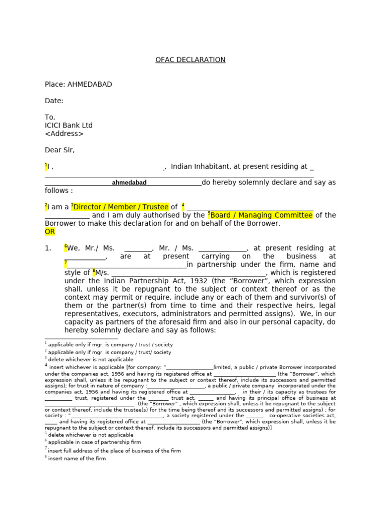 Ofac Declaration - Letter Head | PDF | International Relations