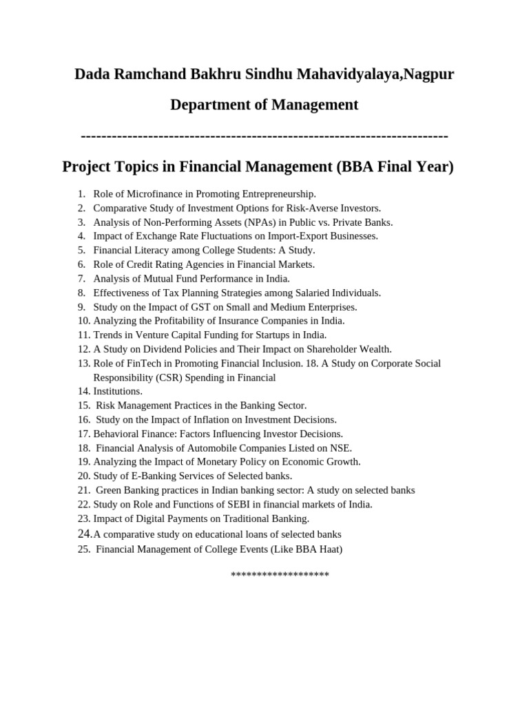 Project Topics FINANCE | PDF