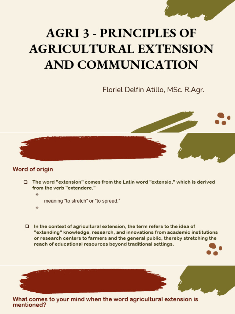 Lecture On Principles of Agricultural Extension and Communication | PDF ...