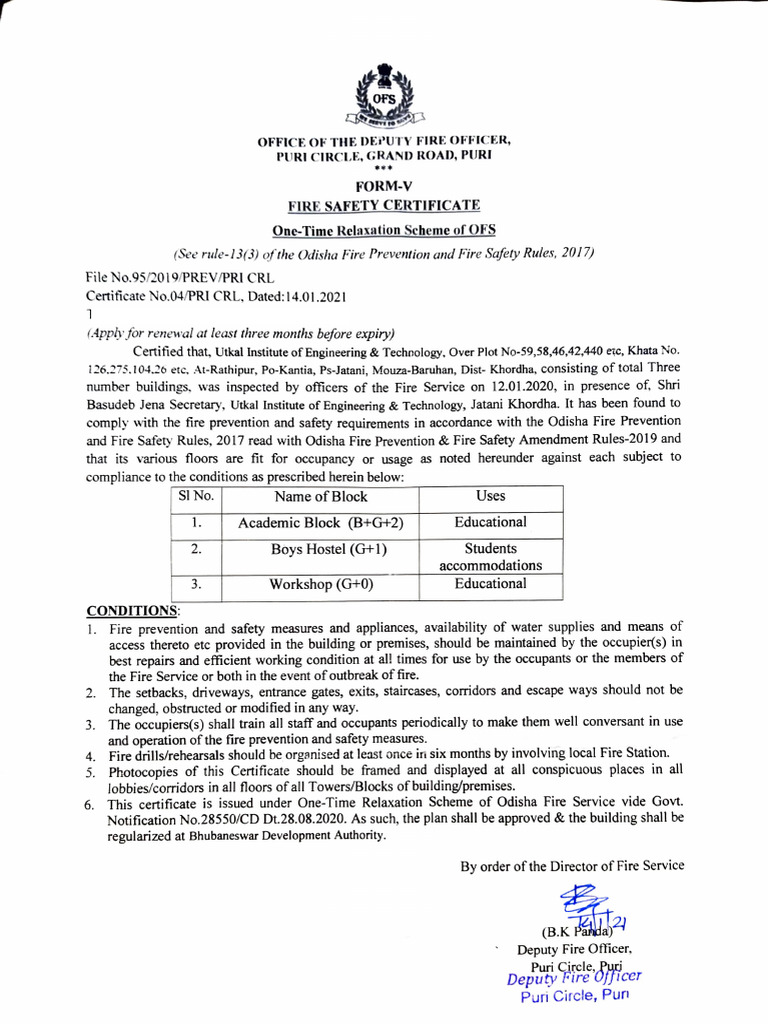 Fire Safety Certificate Original Valid Up To 2025-15.01.2025 | PDF ...