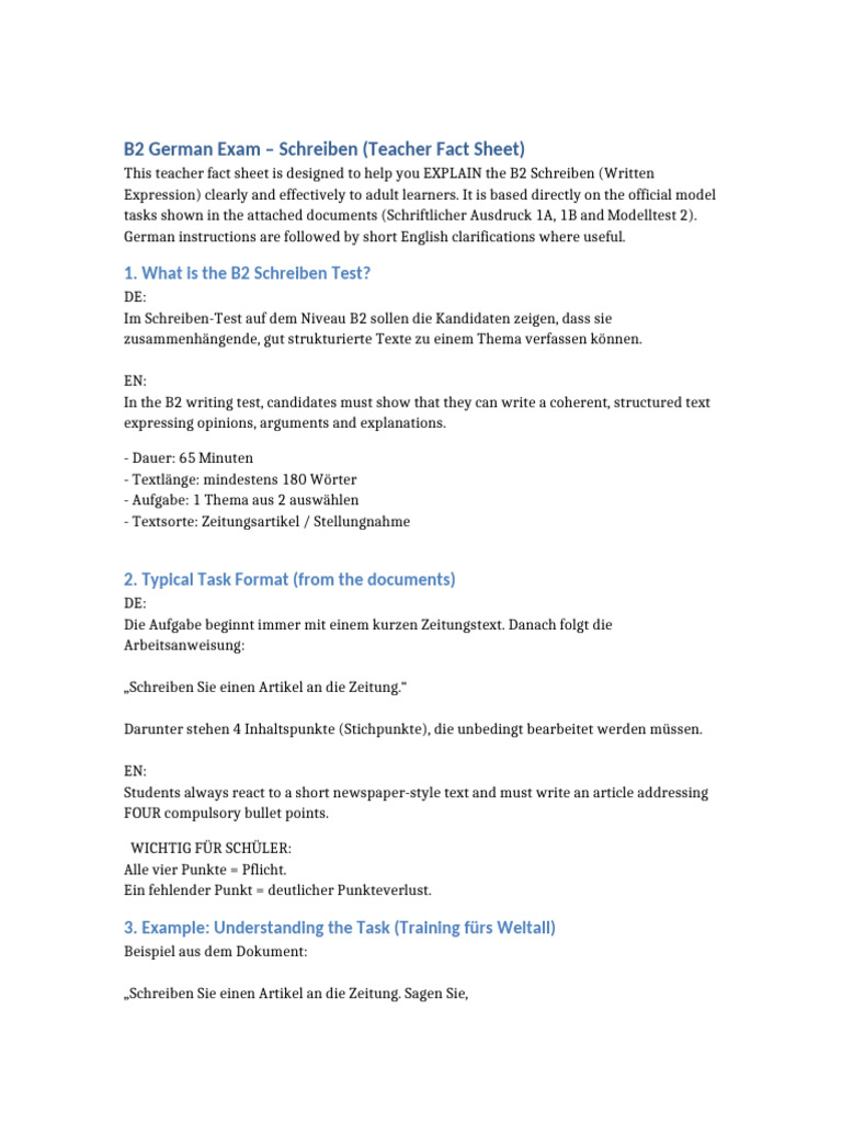 B2 Schreiben Teacher Fact Sheet With Examples | PDF