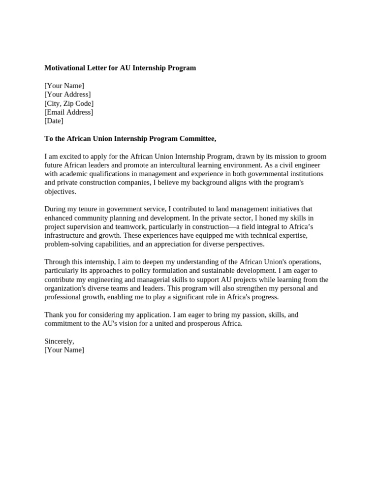 Motivational Letter for AU Internship Program | PDF