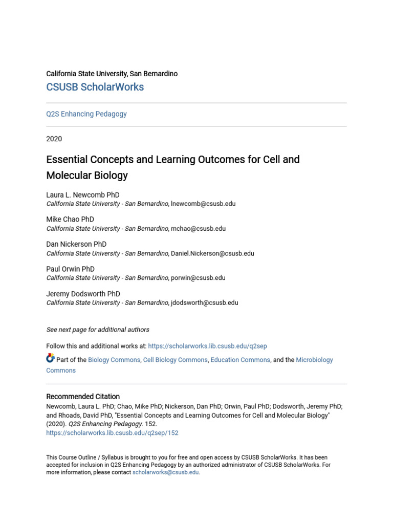 Essential Concepts and Learning Outcomes For Cell and Molecular B | PDF