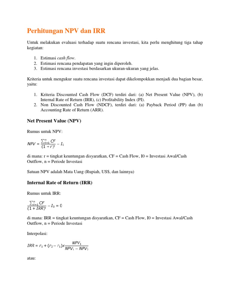 Perhitungan Npv Dan Irr