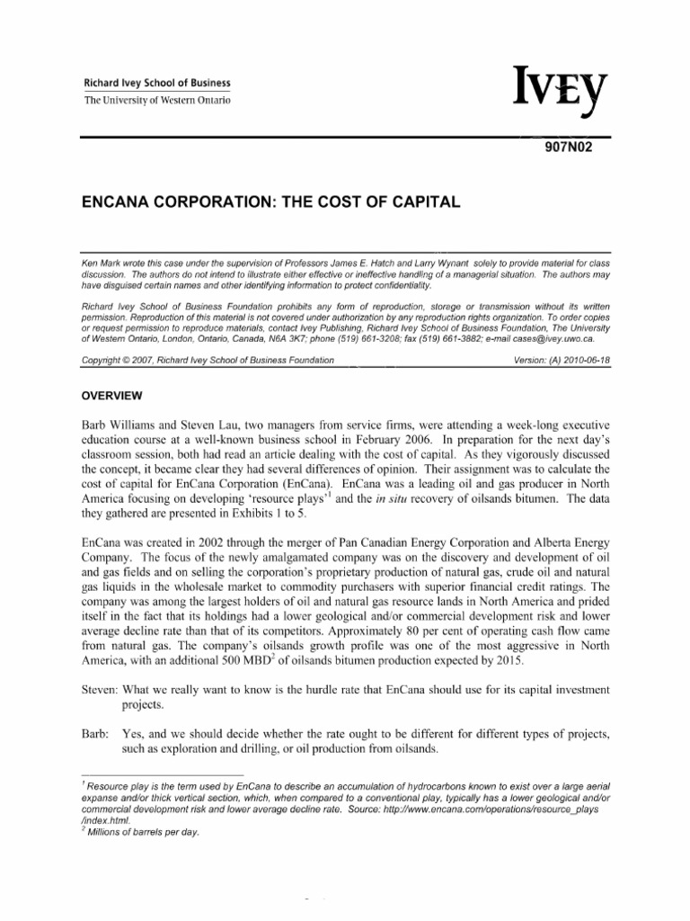 Fin1a - Encana Corporation Case | PDF
