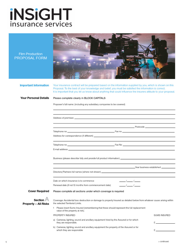 Insight Film Proposal Form | PDF | Insurance | Indemnity