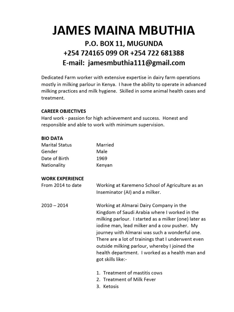 James Maina Mbuthia 2-1 | PDF | Dairy | Dairy Farming