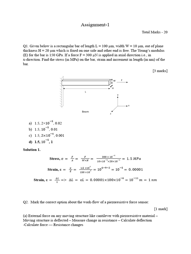 Microsensor Assignment and Solutions | PDF | Accelerometer | Beam ...